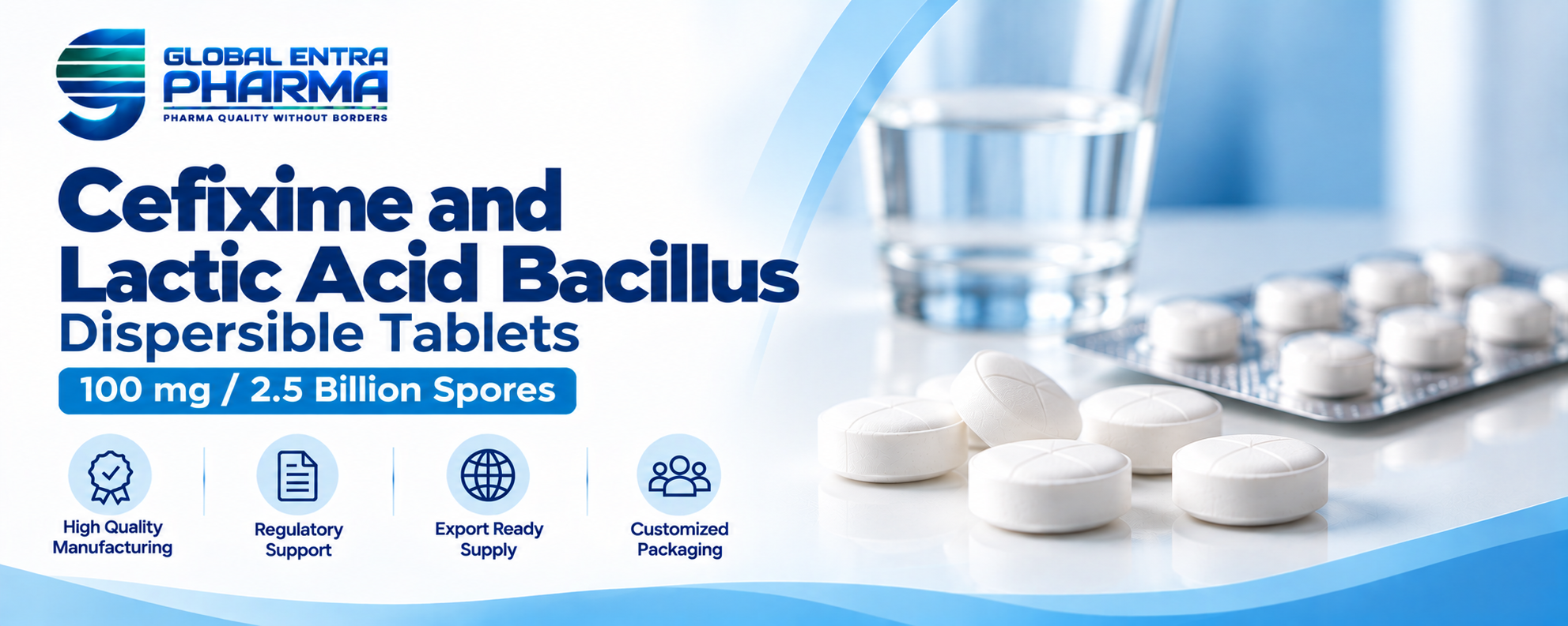 Cefixime 100 mg + Lactic Acid Bacillus Dispersible Tablets Manufacturer in India